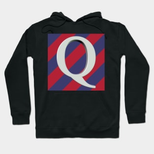 Old Glory Letter Q Dimensional Grey on Red and Blue Stripes Hoodie